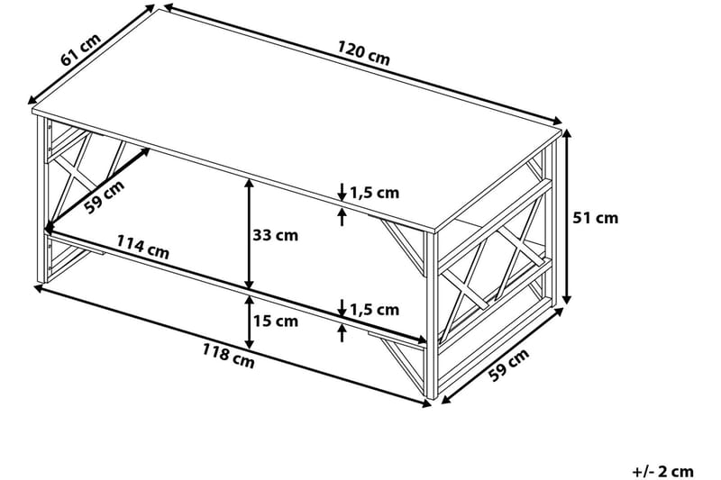 Kindertofte Sofabord 120 cm med Opbevaring Hylde - Brungrå - Sofabord