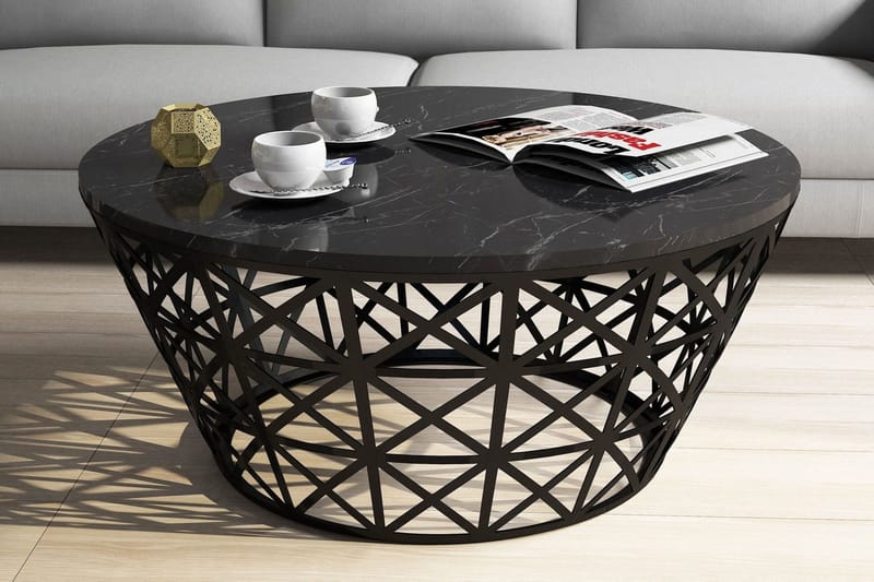 Koraleigh Sofabord 90 cm Rundt Marmormønster, Sort