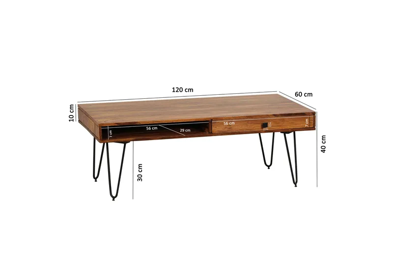 Langner sofabord 117 cm med opbevaring 2 skuffer + hylder - Møbler - Borde - Sofabord - Sofabord med opbevaring
