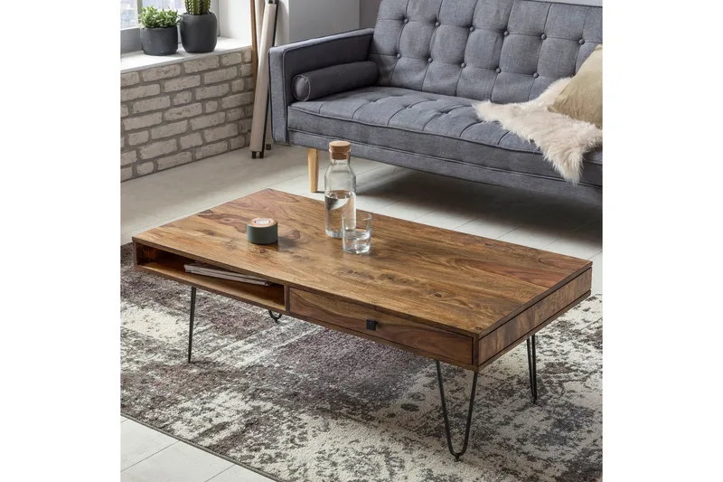 Langner sofabord 117 cm med opbevaring 2 skuffer + hylder - Møbler - Borde - Sofabord - Sofabord med opbevaring