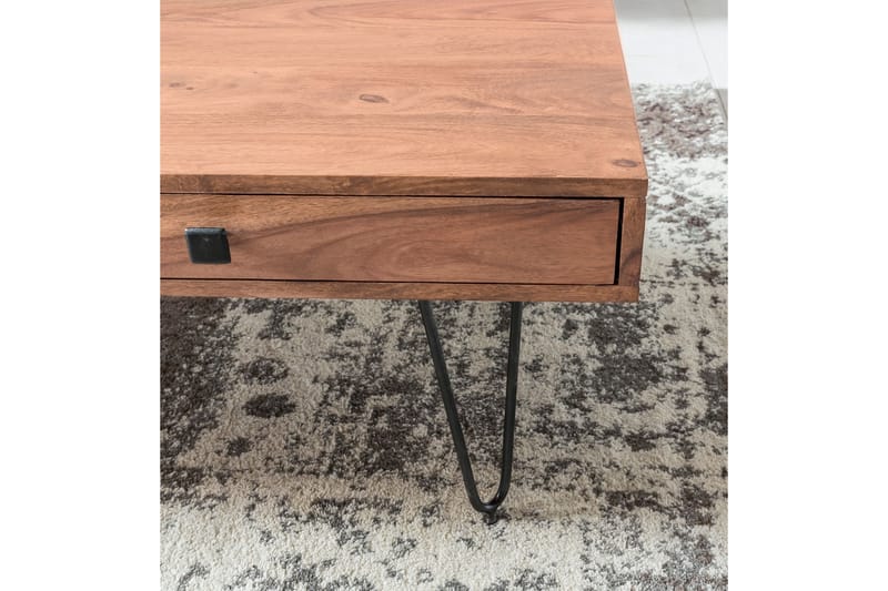 Langner Sofabord 60 cm med Opbevaring 2 Skuffer + Hylder - Akacie/Sort - Møbler - Borde - Sofabord