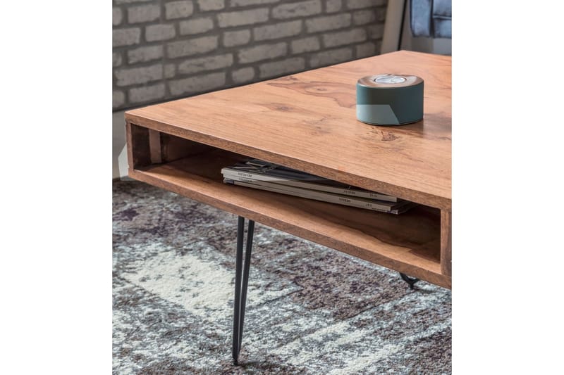 Langner Sofabord 60 cm med Opbevaring 2 Skuffer + Hylder - Akacie/Sort - Møbler - Borde - Sofabord