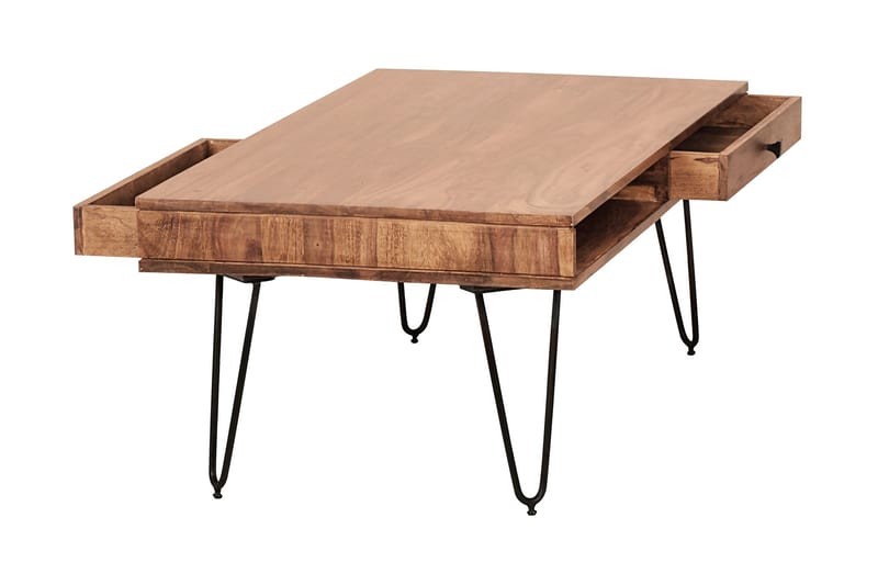 Langner Sofabord 60 cm med Opbevaring 2 Skuffer + Hylder - Akacie/Sort - Møbler - Borde - Sofabord