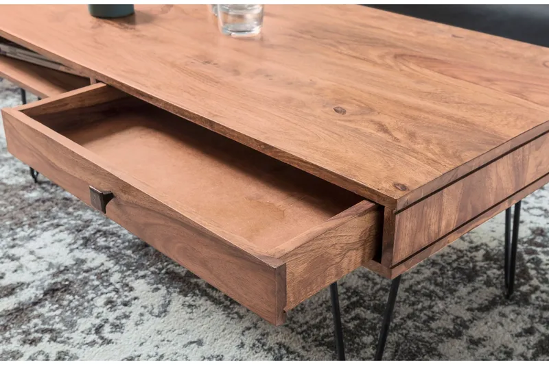 Langner Sofabord 60 cm med Opbevaring 2 Skuffer + Hylder - Akacie/Sort - Møbler - Borde - Sofabord - Sofabord med opbevaring