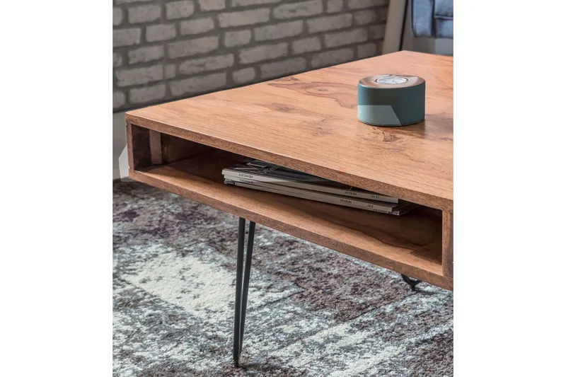 Langner Sofabord 60 cm med Opbevaring 2 Skuffer + Hylder - Akacie/Sort - Møbler - Borde - Sofabord - Sofabord med opbevaring