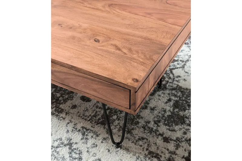 Langner Sofabord 60 cm med Opbevaring 2 Skuffer + Hylder - Akacie/Sort - Møbler - Borde - Sofabord - Sofabord med opbevaring