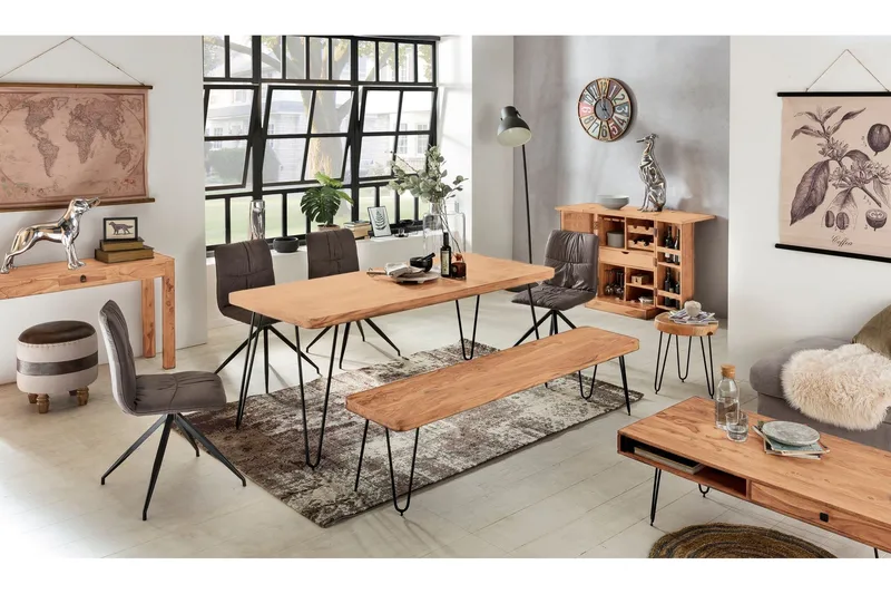 Langner Sofabord 60 cm med Opbevaring 2 Skuffer + Hylder - Akacie/Sort - Møbler - Borde - Sofabord - Sofabord med opbevaring