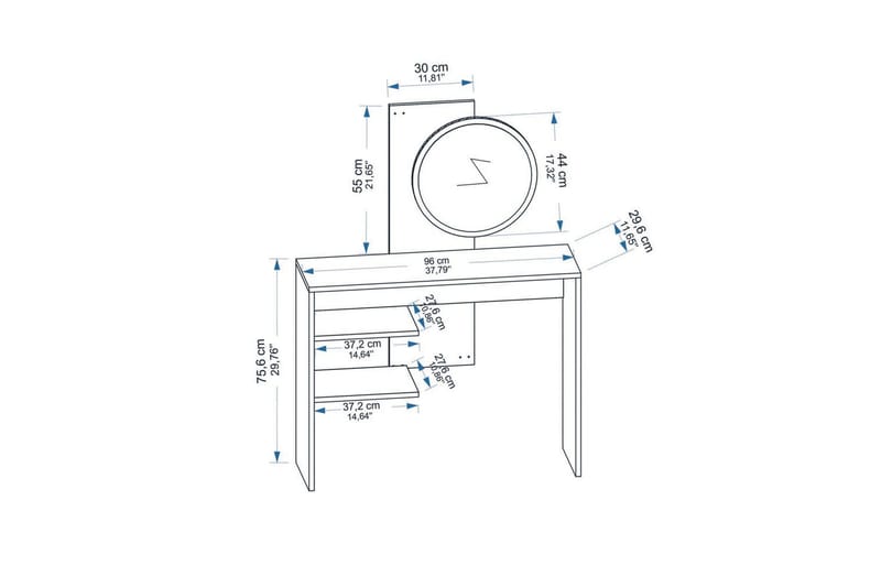 Laxman Toiletbord 96 cm - Blå/Hvid - Møbler - Borde - Sminkebord & konsolbord - Makeup bord med spejl