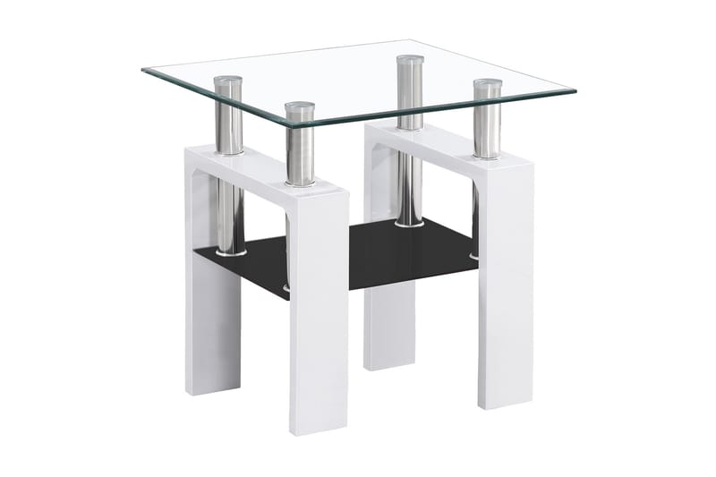 Lissana D Sofabord 60 cm med Opbevaring Hylde - Glas/Hvid - Sofabord
