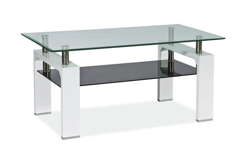 Lissana II Sofabord 110 cm med Opbevaring Hylde - Glas/Hvid - Sofabord