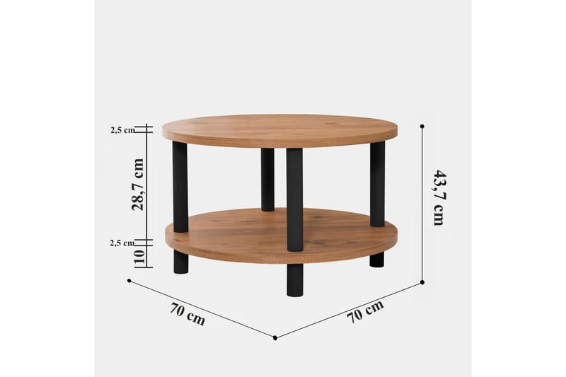 Lofita Sofabord 70x43,7x70 cm Rundt - Brun/Sort - Sofabord