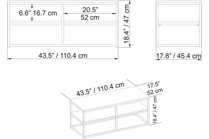 Lunnom Sofabord 110 cm med Opbevaring Hylde - Brun/Sort - Møbler - Borde - Sofabord