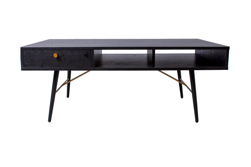 Luxem Sofabord 115 cm med Opbevaring Skuffe + Hylde, Sort/Kobber