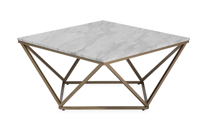 Malibu Kvadratisk Sofabord 80 cm i Marmor med Metalstativ, Hvid