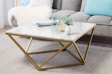 Malibu Kvadratisk Sofabord 80 cm i Marmor med Metalstativ - Hvid - Møbler - Borde - Sofabord
