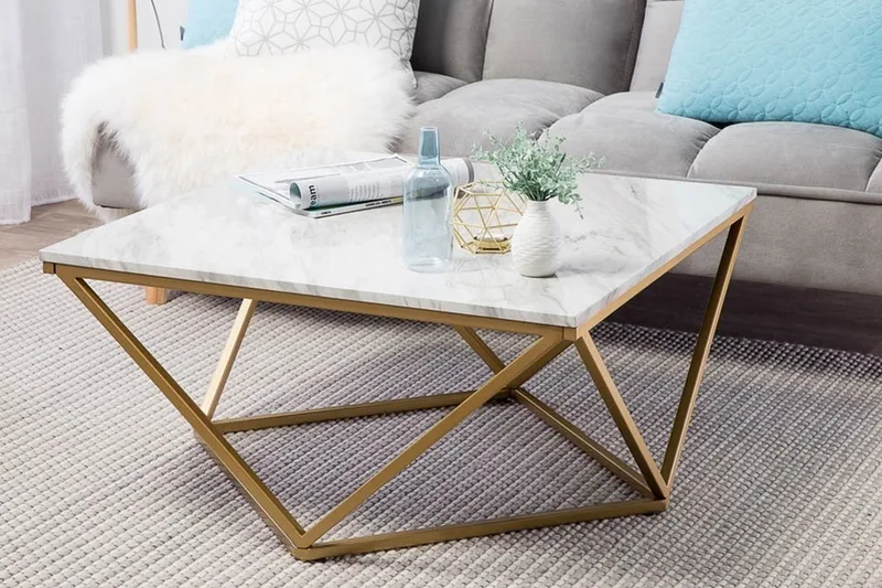 Malibu Kvadratisk Sofabord 80 cm i Marmor med Metalstativ - Hvid - Møbler - Borde - Sofabord