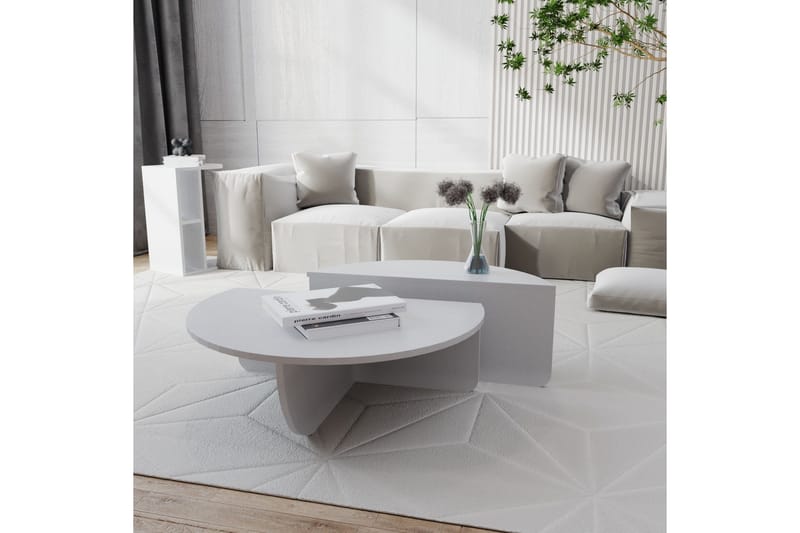 Malling Sofabord 90x30x90 cm Oval - Hvid - Møbler - Borde - Sofabord