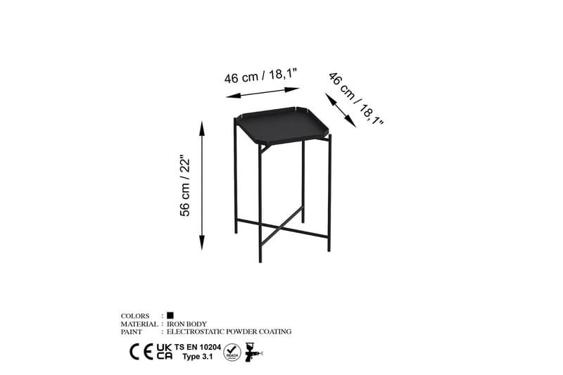 Mamta Kvadratisk Sofabord 46 cm i Metal - Sort - Møbler - Borde - Sofabord