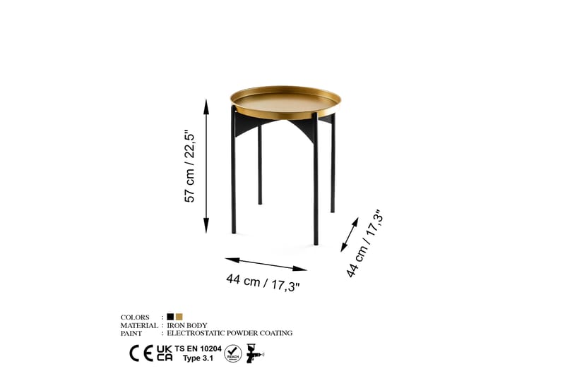 Mamta Sofabord 44 cm - Guld/Sort - Møbler - Borde - Sofabord