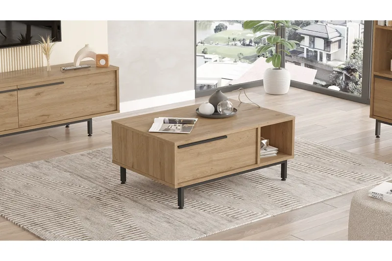 Manku Sofabord 90 cm, Valnød finér