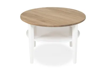 Mantorp Sofabord 80 cm Rundt med Opbevaring Hylde - Massivt Eg/Hvid - Møbler - Borde - Sofabord - Sofabord med opbevaring