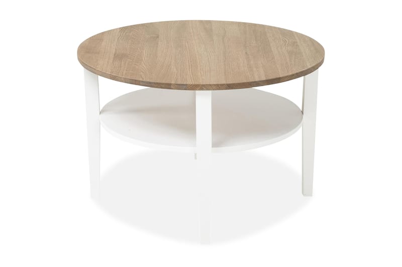Mantorp Sofabord 80 cm Rundt med Opbevaring Hylde - Massivt Eg/Hvid - Møbler - Borde - Sofabord - Sofabord med opbevaring