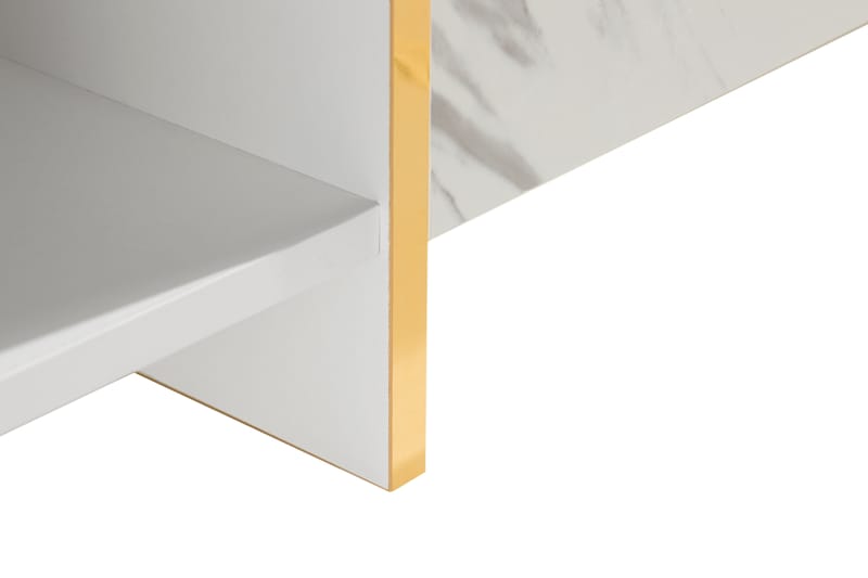 Mardon Sofabord 104 cm med Opbevaring Skuffer + Hylder - Hvid/Guld - Sofabord
