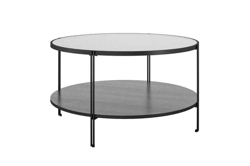 Marinko Rundt Sofabord med Hylder i Glas og Metal, Klar