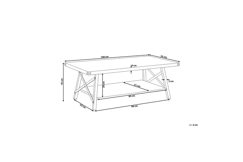 Marlea Sofabord 100 cm med Opbevaring Hylde - Træ/Natur - Sofabord