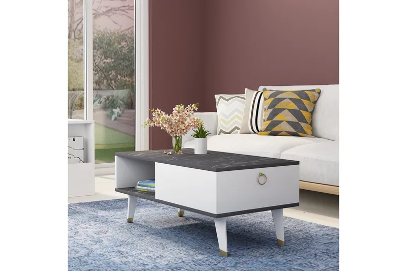 Marteby Sofabord 90x42,4x90 cm - Sort/Hvid - Møbler - Borde - Sofabord