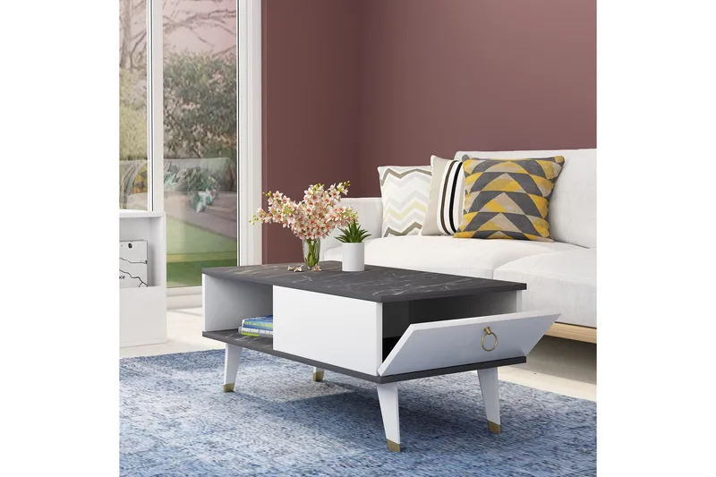 Marteby Sofabord 90x42,4x90 cm - Sort/Hvid - Møbler - Borde - Sofabord