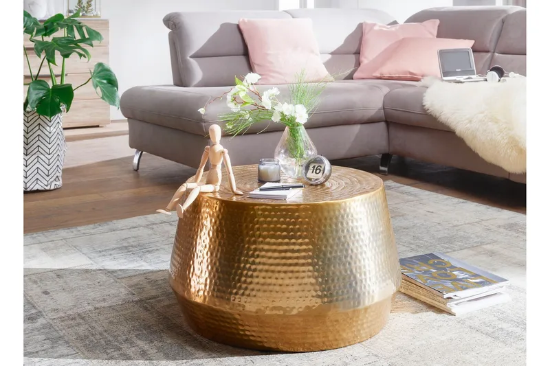 Marypark 60 cm Rundt Sofabord i Metal, Guld