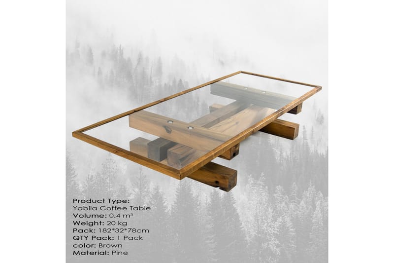 Massive Design Sofabord 120 cm - Glas/Træ/Brun - Sofabord