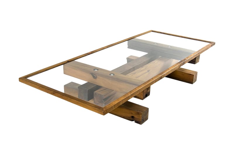 Massive Design Sofabord 130 cm - Glas/Træ/Brun - Sofabord