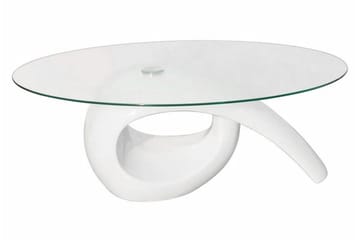 Sofabord Med Oval Bordplade I Glas Højglans Hvid