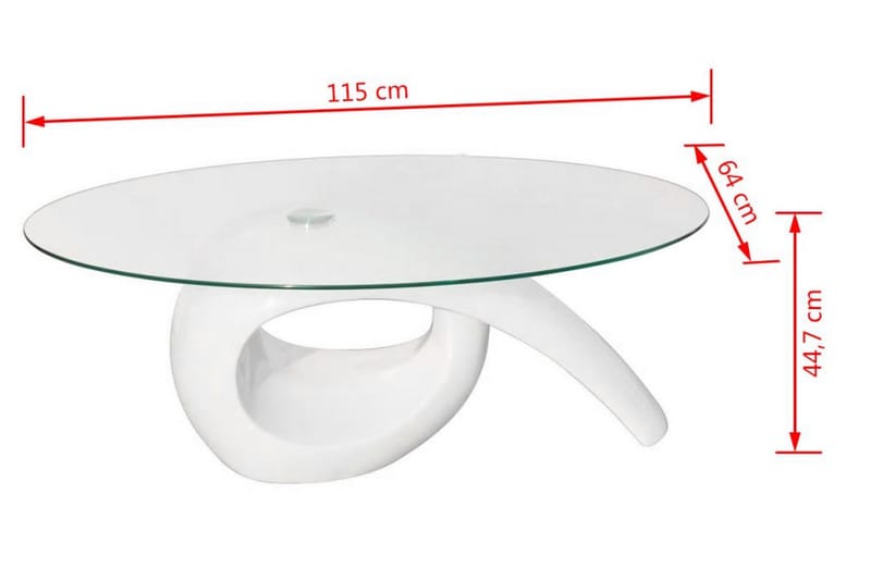 Sofabord Med Oval Bordplade I Glas Højglans Hvid - Hvid - Sofabord