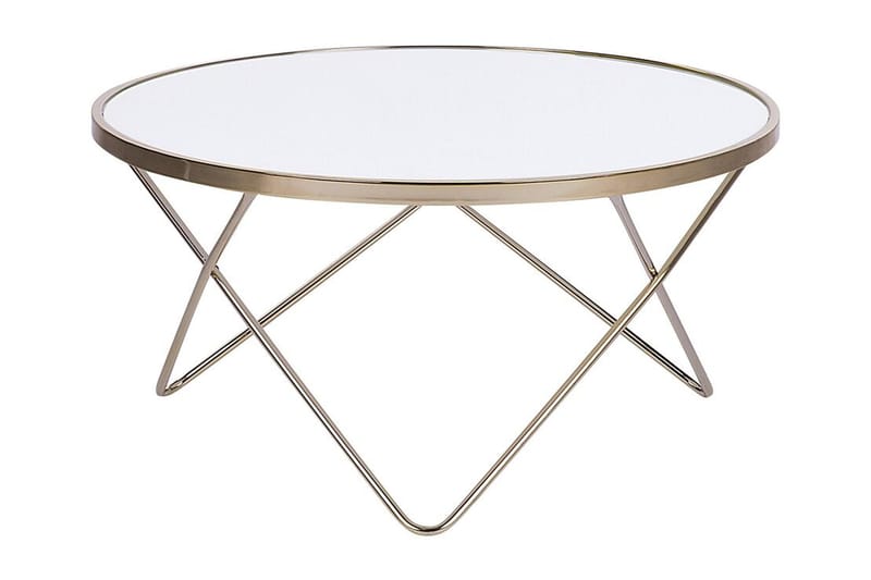 Meerah Sofabord 80 cm Rundt, Glas/Hvid/Guld
