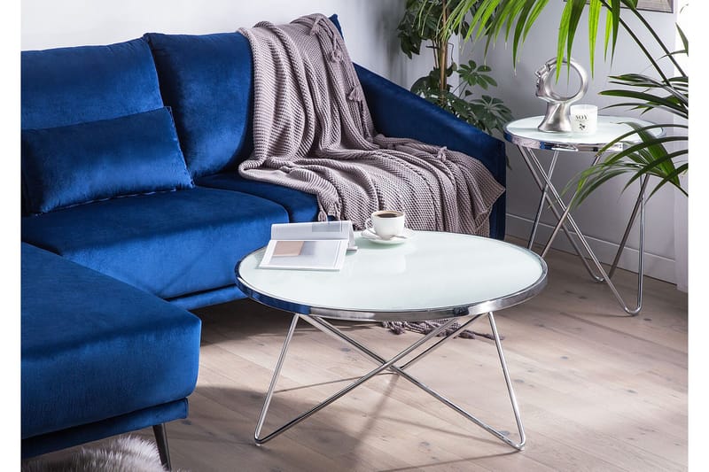 Meerah Sofabord 80 cm Rundt - Glas/Hvid/Sølv - Møbler - Borde - Sofabord