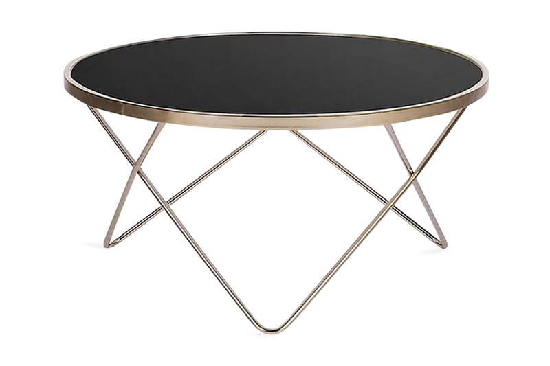 Meerah Sofabord 80 cm Rundt, Glas/Sort/Guld