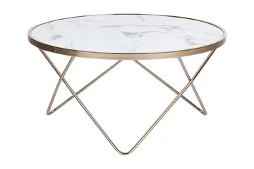 Meerah Sofabord 80 cm Rundt Marmormønster - Glas/Hvid/Guld - Møbler - Borde - Sofabord