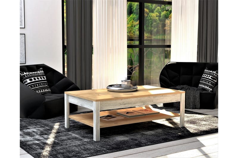 Meranges Sofabord 100 cm med Opbevaring Hylde - Natur/Blå/Hvid - Møbler - Borde - Sofabord