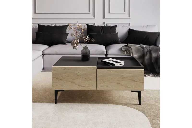 Sofabord Mijara Travertin / Antracit - Natur/Antracit - Møbler - Borde - Sofabord