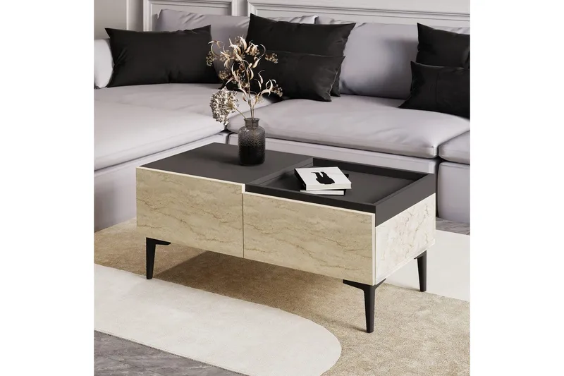 Sofabord Mijara Travertin / Antracit - Natur/Antracit - Møbler - Borde - Sofabord