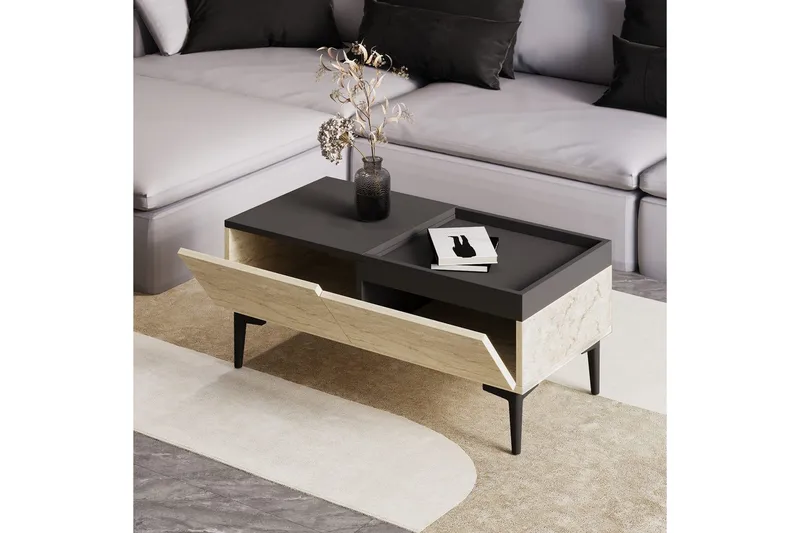Sofabord Mijara Travertin / Antracit - Natur/Antracit - Møbler - Borde - Sofabord