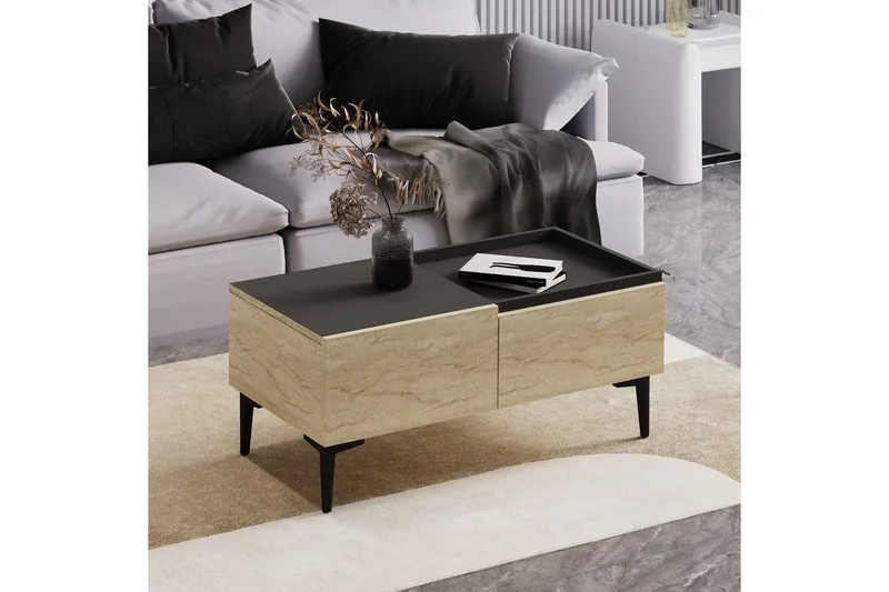 Sofabord Mijara Travertin / Antracit - Natur/Antracit - Møbler - Borde - Sofabord
