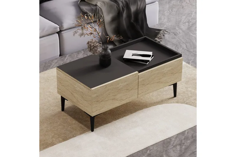 Sofabord Mijara Travertin / Antracit - Natur/Antracit - Møbler - Borde - Sofabord