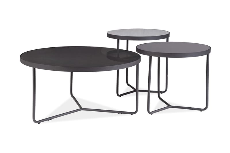 Misovarda Indskudsbord 80 cm Rundt 3 Bord - Glas/Grå/Sort - Møbler - Borde - Sofabord