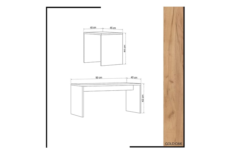 Mod Design Indskudsbord 90 cm 2 Bord - Træ/Hvid - Sofabord - Indskudsborde