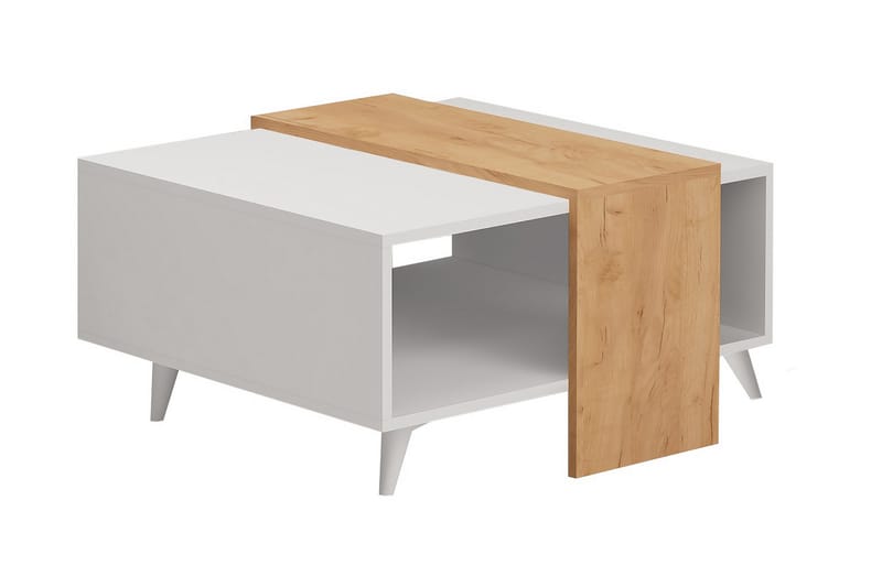 Mod Design Sofabord 80 cm med Opbevaring Hylde - Træ/Hvid - Sofabord