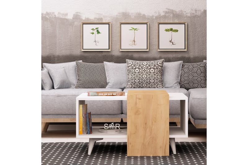 Mod Design Sofabord 80 cm med Opbevaring Hylde - Træ/Hvid - Sofabord